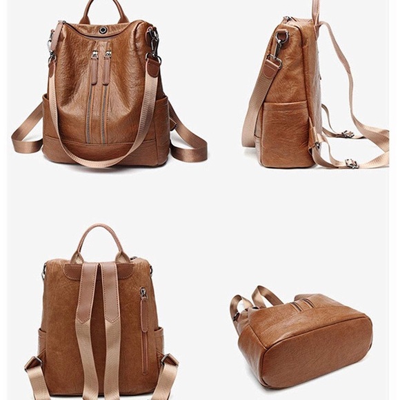 NEW Brown Smooth Leather Crossbody Backpack Purse - Picture 3 of 7